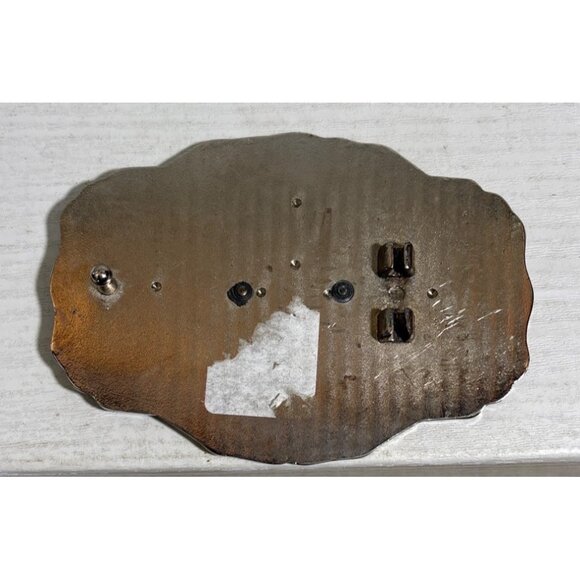 Vintage Silver Toned Belt Buckle Green Enamel & Yellow Accents Triangle with "S" - Picture 2 of 4